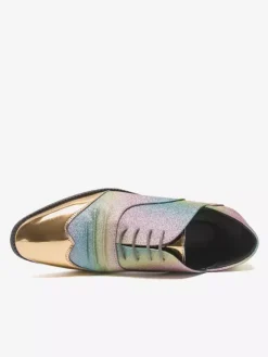 Chaussures habillées à paillettes pour hommes bout rond patchwork lacets chaussures décontractées
