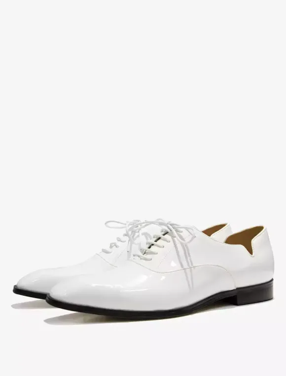 Chaussures habillées pour hommes à bout pointu à lacets en cuir verni pour bal de promo mariage