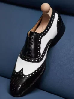 Chaussures habillées pour hommes à bout carré en cuir Brogue Oxford Chaussures de bal de mariage