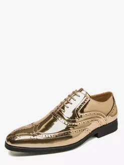 Chaussures habillées pour hommes bout rond doré lacets style Oxford