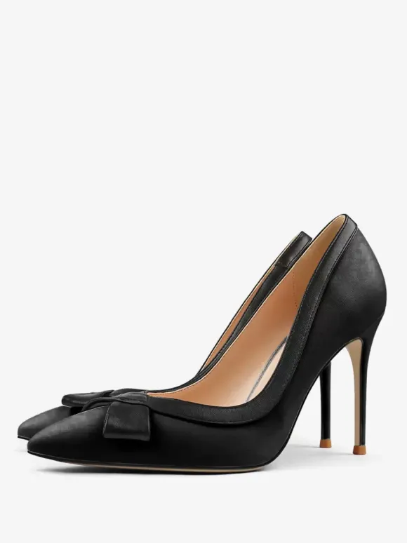 Chaussures habillées à talons hauts blancs pour femmes bout pointu n艙ud à enfiler