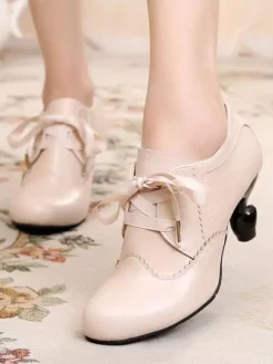 Chaussures Lolita classiques Roudn Toe Lace Up Synthétique Chaussures Lolita blanches Déguisements Halloween