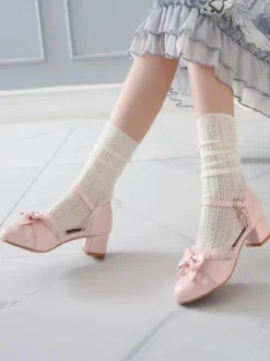 Chaussures Lolita douces arcs en cuir Synthétique talon épais Lolita pompes