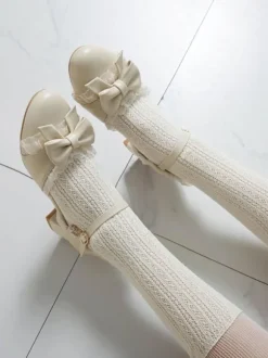 Chaussures Lolita douces arcs en cuir Synthétique talon épais Lolita pompes