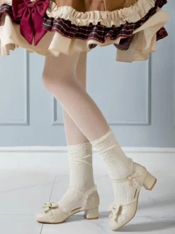 Chaussures Lolita douces arcs en cuir Synthétique talon épais Lolita pompes