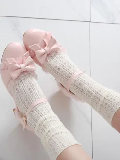 Chaussures Lolita douces arcs en cuir Synthétique talon épais Lolita pompes