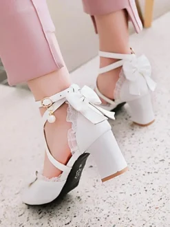 Chaussures Lolita douces à lacets en dentelle avec lacets et chaussures à talons hauts Déguisements Halloween