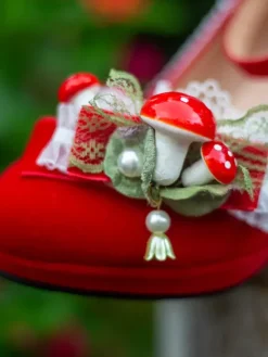 Chaussures Lolita Sweet Chaussures Lolita à talons épais en dentelle et perles rouges