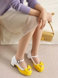 Chaussures Lolita Sweet en cuir PU violet avec perles et n艙uds bout rond