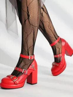 Chaussures Lolita Sweet Lolita en cuir PU rose à talons épais