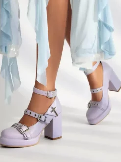 Chaussures Lolita Sweet Lolita en cuir PU rose à talons épais