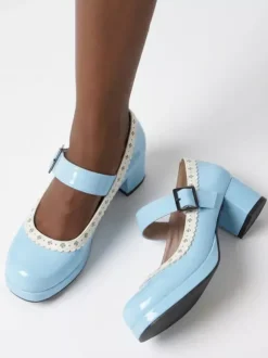 Chaussures Lolita Sweet à talons compensés en cuir verni avec n艙uds roses