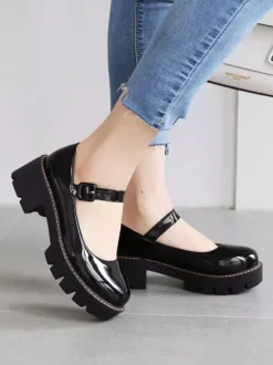 Chaussures Lolita Synthétique Noir Talon Puppy cuir Lolita Pompes Déguisements Halloween