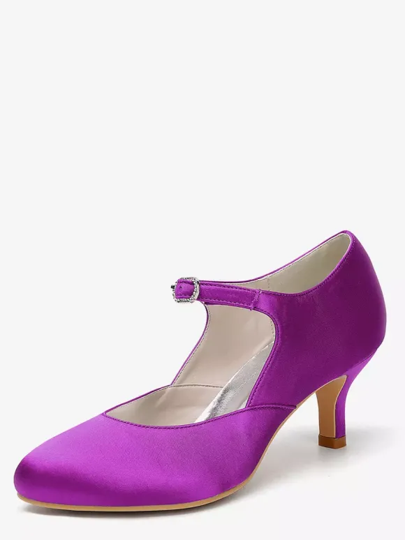 Chaussures Mary Jane en satin à bout rond et talon chaton