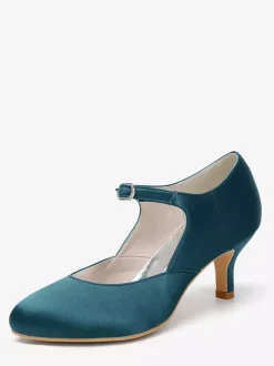 Chaussures Mary Jane en satin à bout rond et talon chaton