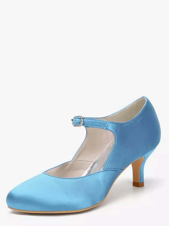 Chaussures Mary Jane en satin à bout rond et talon chaton