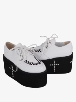 Chaussures mignonne Lolita avec rivets métalliques blancs chaussures Lolita en cuir PU à bout rond