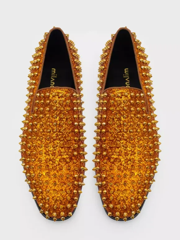 Chaussures Mocassins Pour Hommes Tissu À Paillettes Rivets Illustration Slip-On