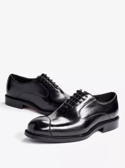 Chaussures Oxford pour hommes bout pointu style business décontracté en cuir véritable à lacets et bout droit