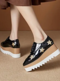 Chaussures Oxfords En Cuir Verni Chaussures Compensées À Lacet