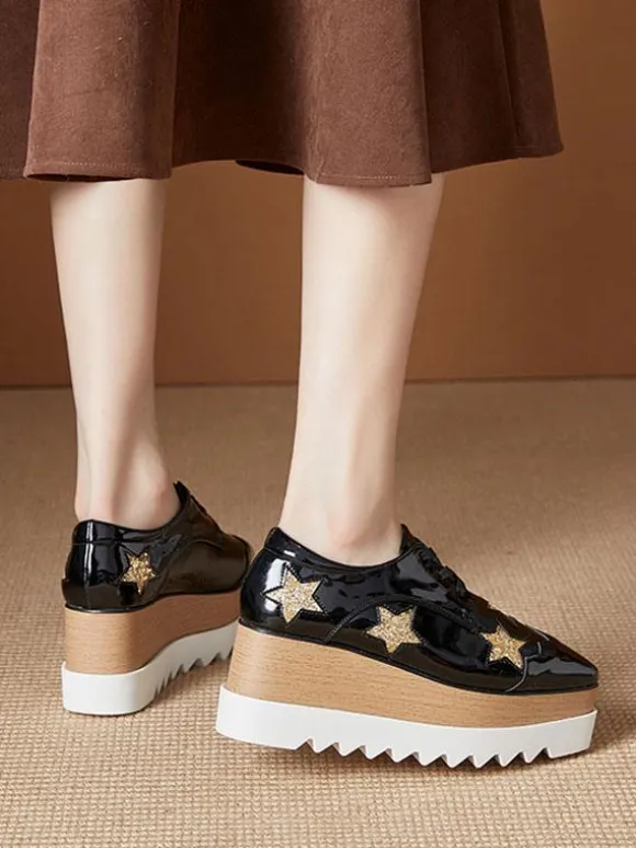 Chaussures Oxfords En Cuir Verni Chaussures Compensées À Lacet
