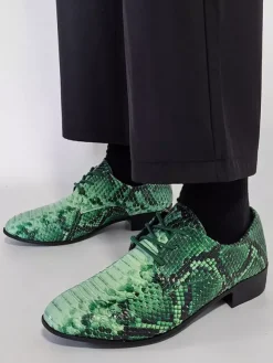 Chaussures Oxford vertes à lacets motif serpent
