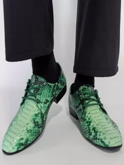 Chaussures Oxford vertes à lacets motif serpent