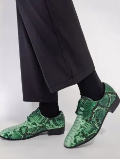 Chaussures Oxford vertes à lacets motif serpent