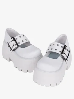chaussures épaisses gothiques Lolita en cuir PU à bout rond Lolita noires
