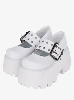 chaussures épaisses gothiques Lolita en cuir PU à bout rond Lolita noires