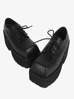 chaussures épaisses gothiques Lolita noires en cuir PU à bout rond Lolita