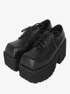 chaussures épaisses gothiques Lolita noires en cuir PU à bout rond Lolita