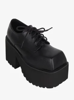 chaussures épaisses gothiques Lolita noires en cuir PU à bout rond Lolita