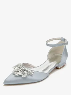Chaussures Plates De Mariée Mariage Bride Strass Satin Bout Pointu