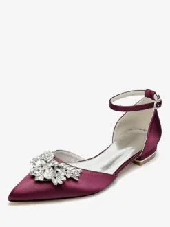 Chaussures Plates De Mariée Mariage Bride Strass Satin Bout Pointu