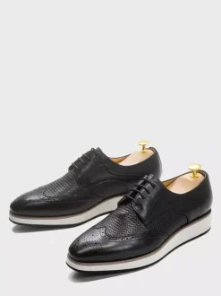 Chaussures Richelieu pour hommes bout rond en cuir véritable à lacets.