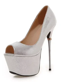 Chaussures sexy femme or bout ouvert talon aigu plateforme en PU verni