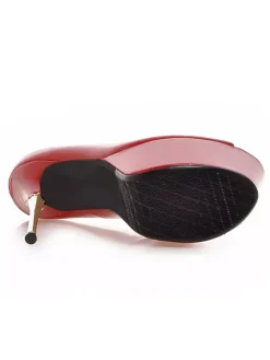 Chaussures sexy femme or bout ouvert talon aigu plateforme en PU verni