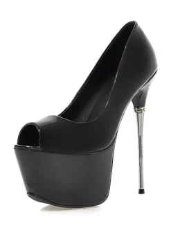 Chaussures sexy femme or bout ouvert talon aigu plateforme en PU verni