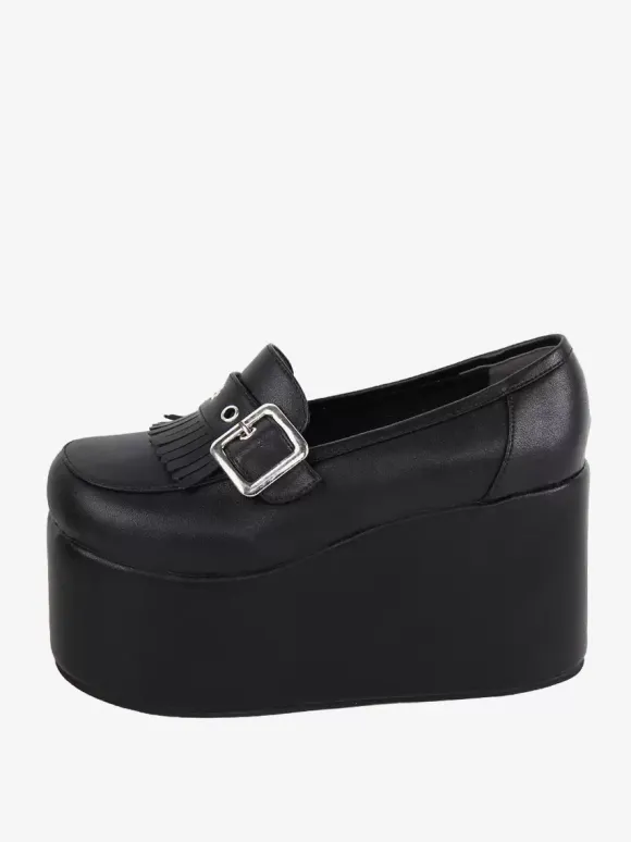 Chaussures Sweet Lolita Escarpins Lolita à talons compensés en cuir PU avec chaînes noires
