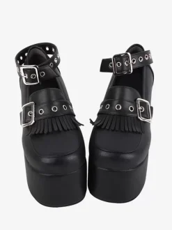 Chaussures Sweet Lolita Escarpins Lolita à talons compensés en cuir PU avec chaînes noires
