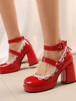 Chaussures Sweet Lolita à talon compensé en cuir verni écru et blanc