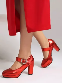 Chaussures vintage Mary Jane à bout carré et talon épais pour femmes