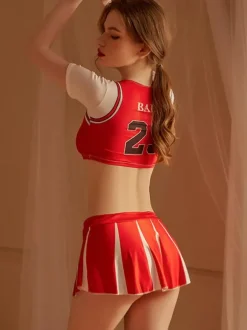 Cheer Leader Costume Jupe supérieure en polyester bicolore rouge pour femme