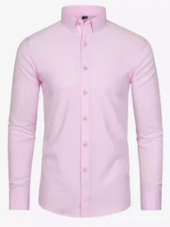 Chemise à manches longues pour homme boutonnée élastique couleur unie