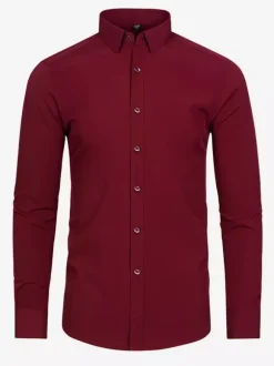 Chemise à manches longues pour homme boutonnée élastique couleur unie