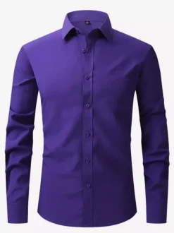 Chemise à manches longues pour homme boutonnée élastique couleur unie