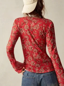 Chemise à manches longues boutonnée à imprimé floral et coupe ajustée pour femme 2026