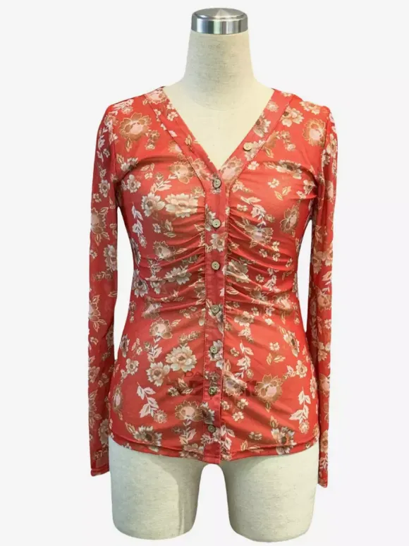 Chemise à manches longues boutonnée à imprimé floral et coupe ajustée pour femme 2026