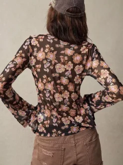 Chemise à manches longues boutonnée à imprimé floral et coupe ajustée pour femme 2026
